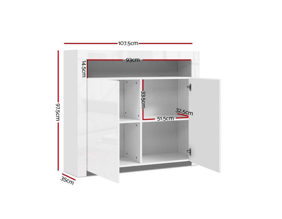 Buy Buffet Stylish Sideboard Storage Cabinet (2-door) Cupboard + LED ...
