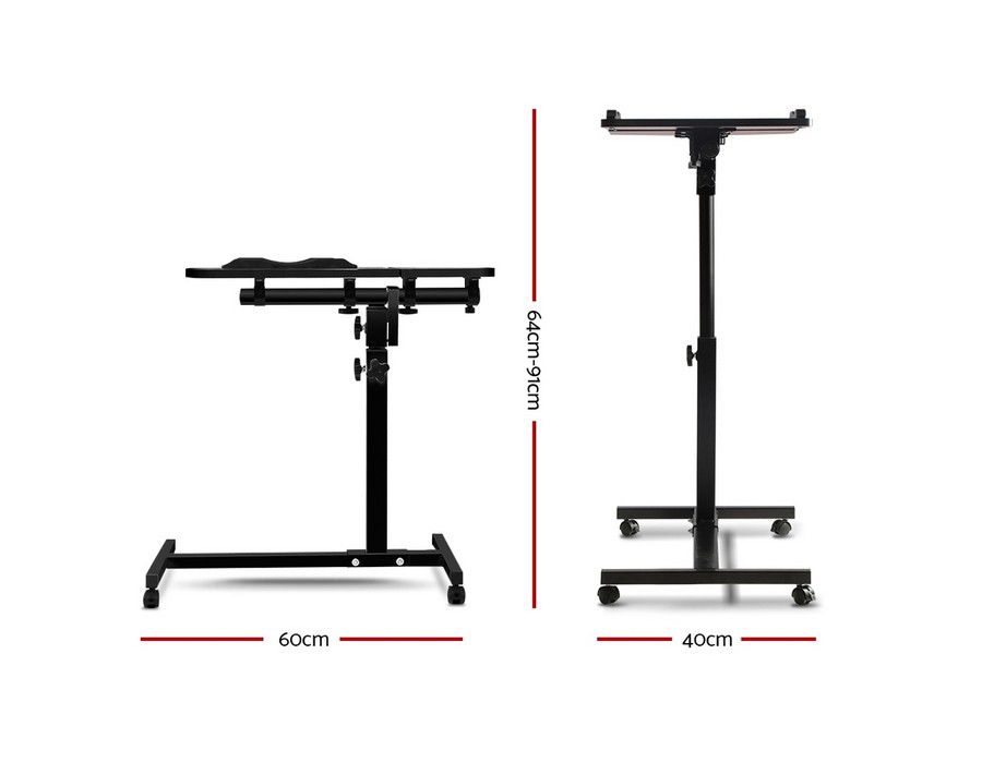 Laptop Desk Computer Table Workstation Adjustable Black + Wheels - Image 5