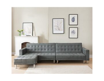 Lounge Sofa Bed Couch Suede Fabric Grey