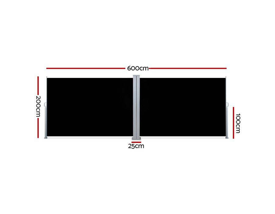 Outdoor Screen Garden Panel (6x2m) Retractable Black - Image 2