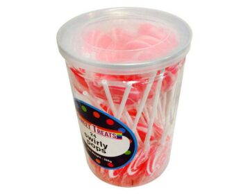 Sweet Treats Lolly Bulk 6 x (24x12g tub) Small Swirly Pops 4cm wide Pink